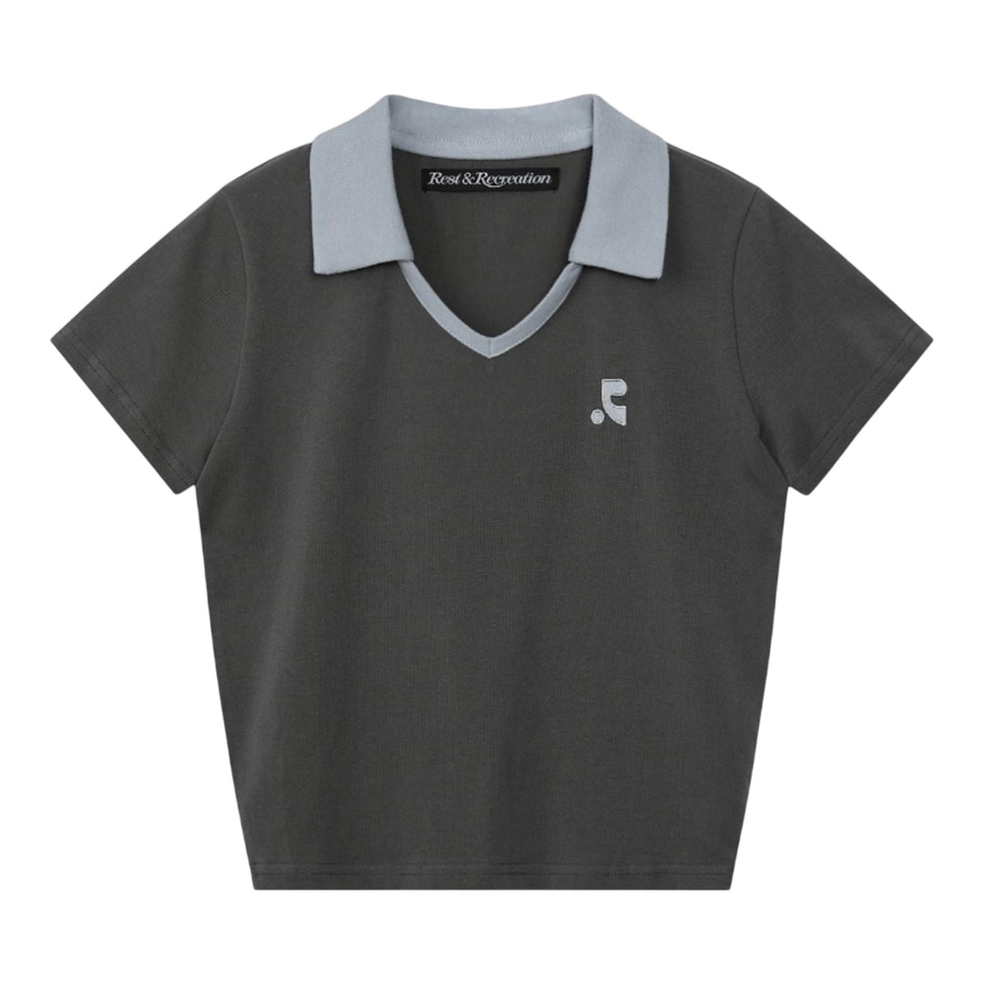 Club21 - Rest&Recreation - V-Neck Collar Top - TEES - Charcoal
