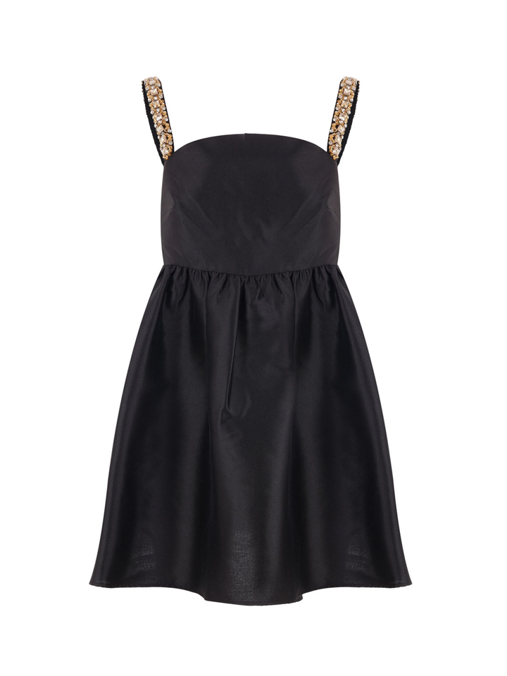 SELF-PORTRAIT_Black_Taffeta_Embellished_Mini_Dress_Black