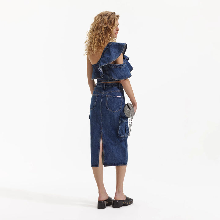 Denim Cargo Midi Skirt