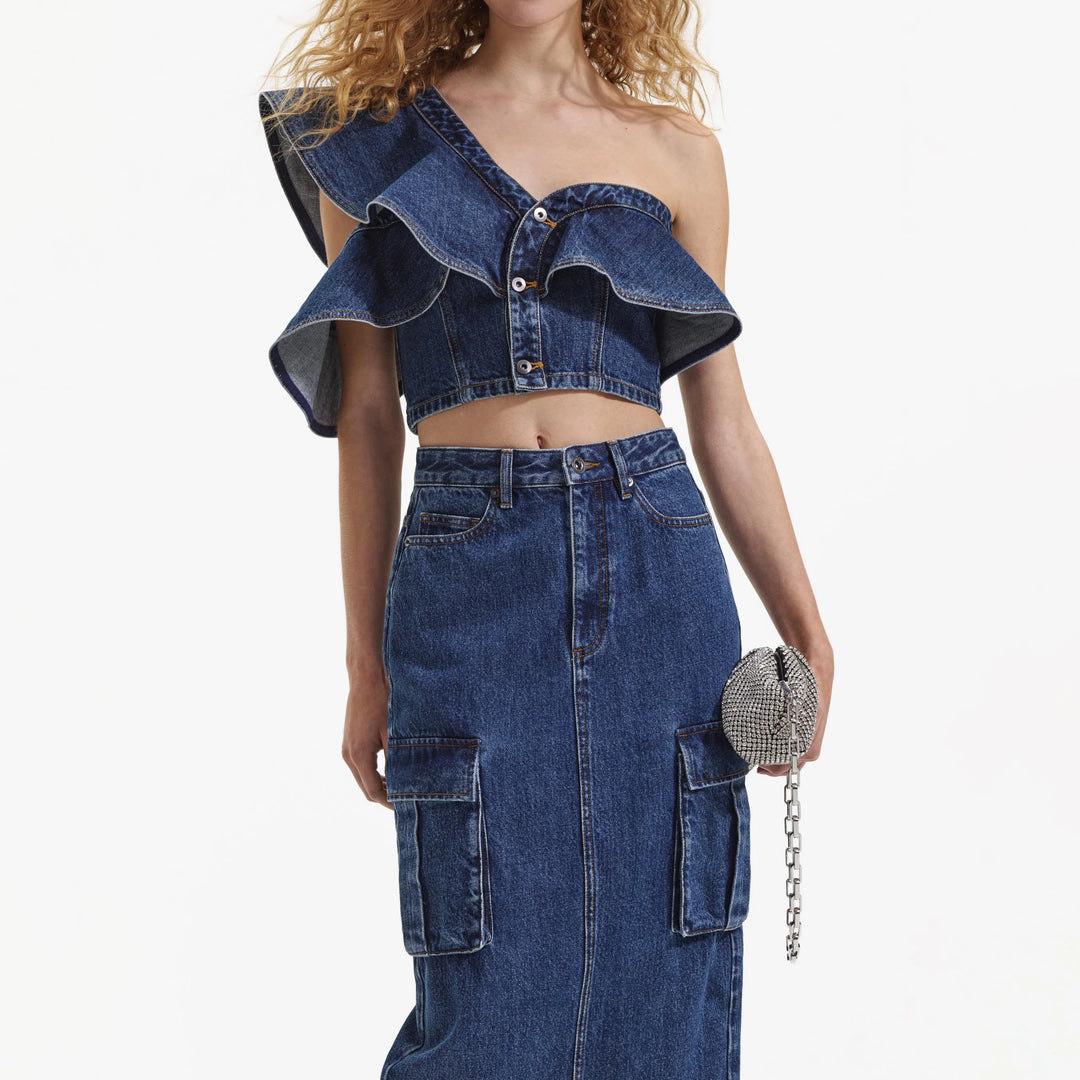 Denim Cargo Midi Skirt