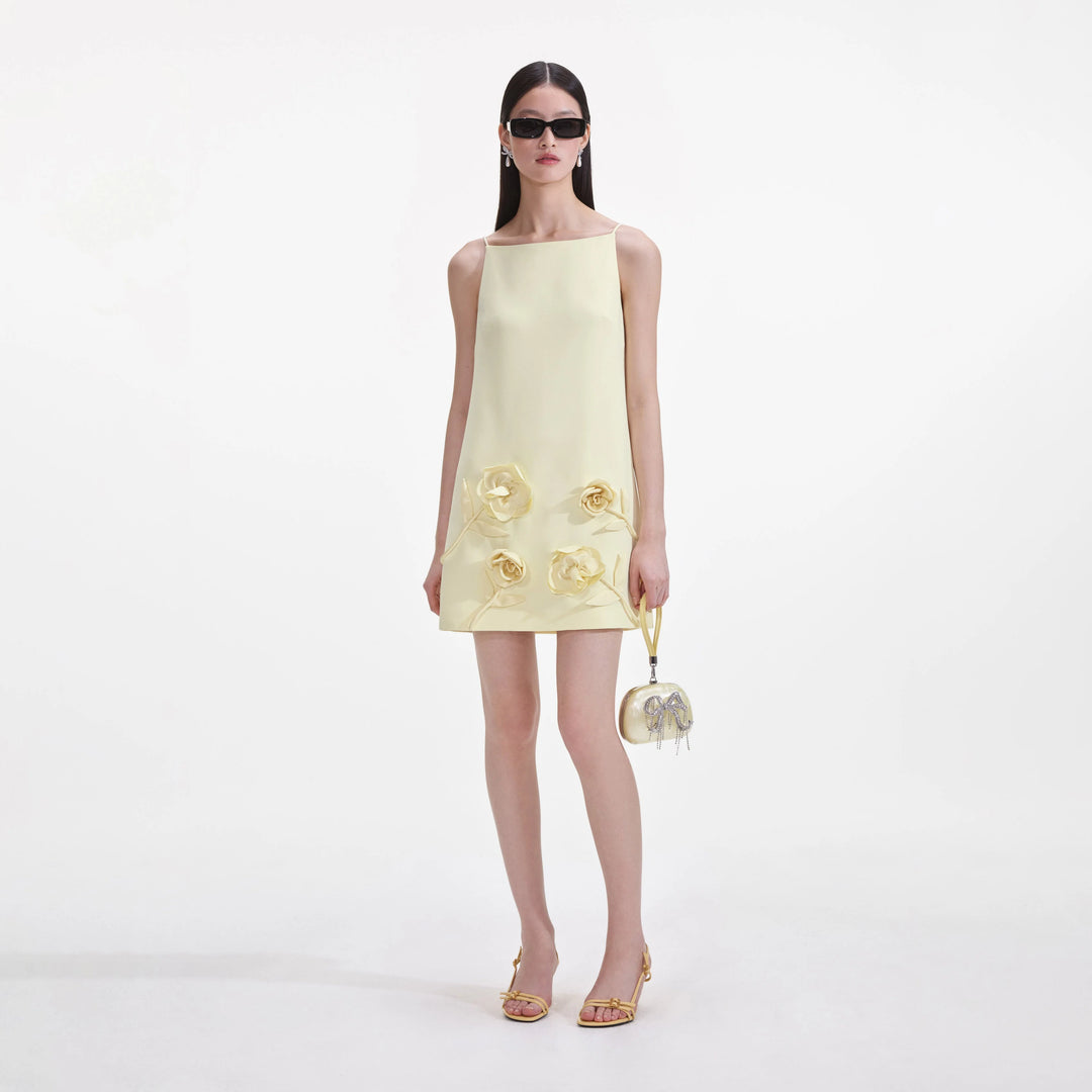 Yellow Crepe Flower Mini Dress