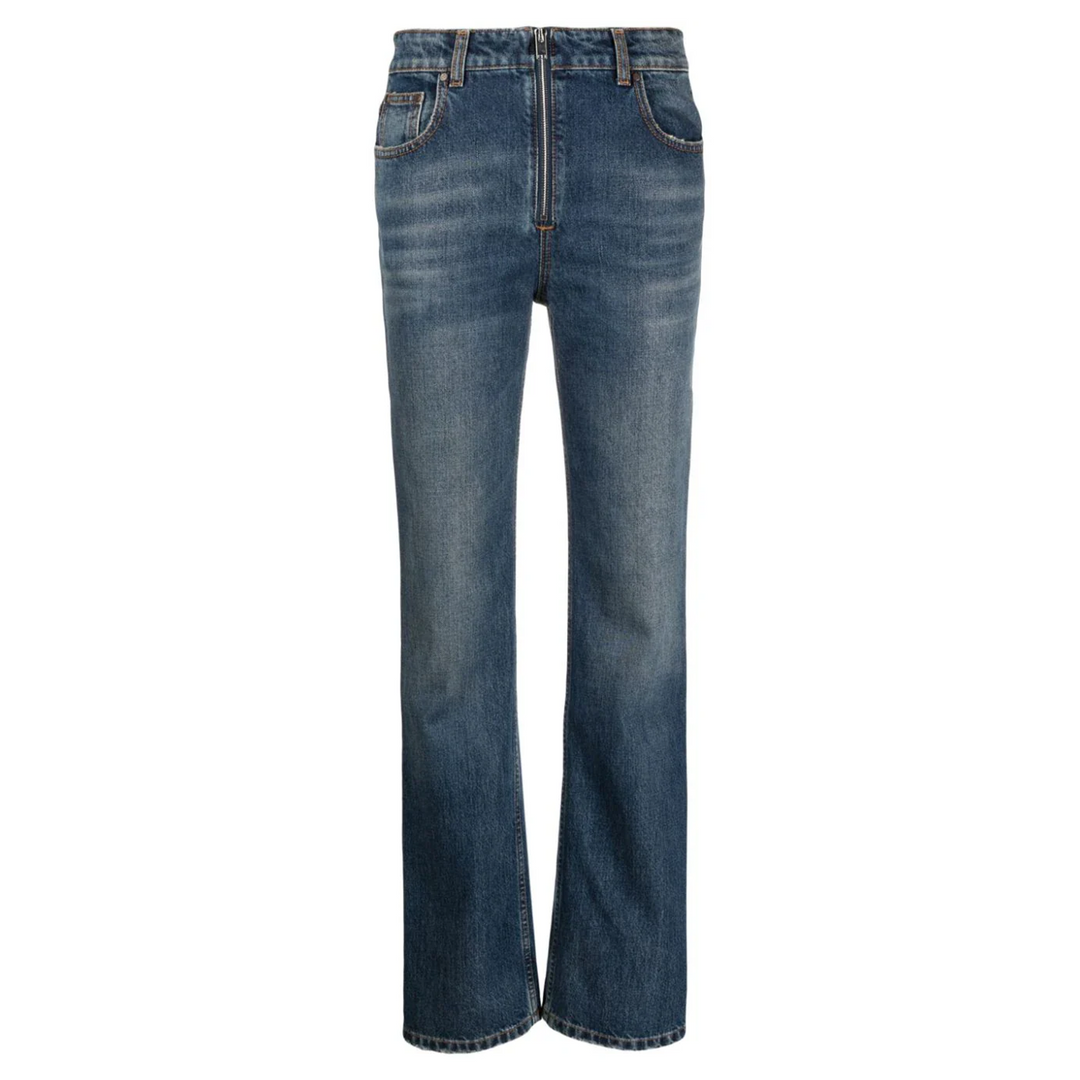 Blue Denim Zip Straight Jeans