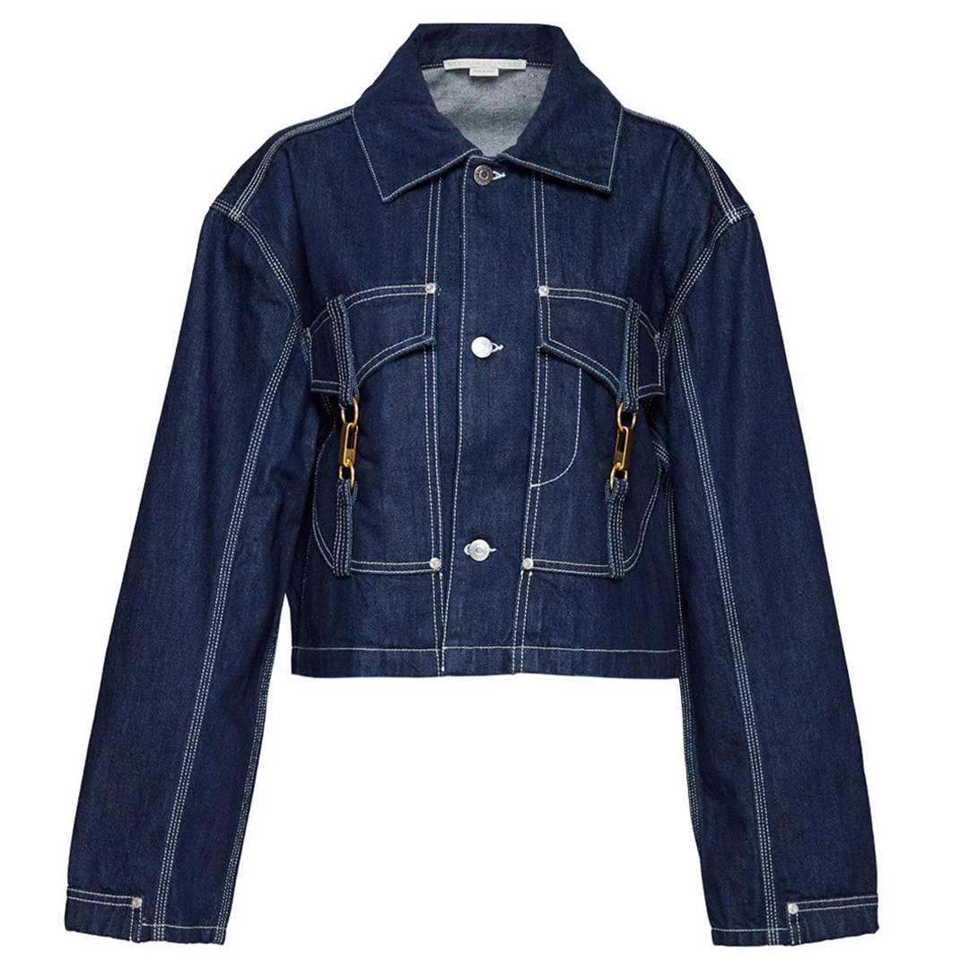 Dark Blue Hardware Detailed Denim Jacket