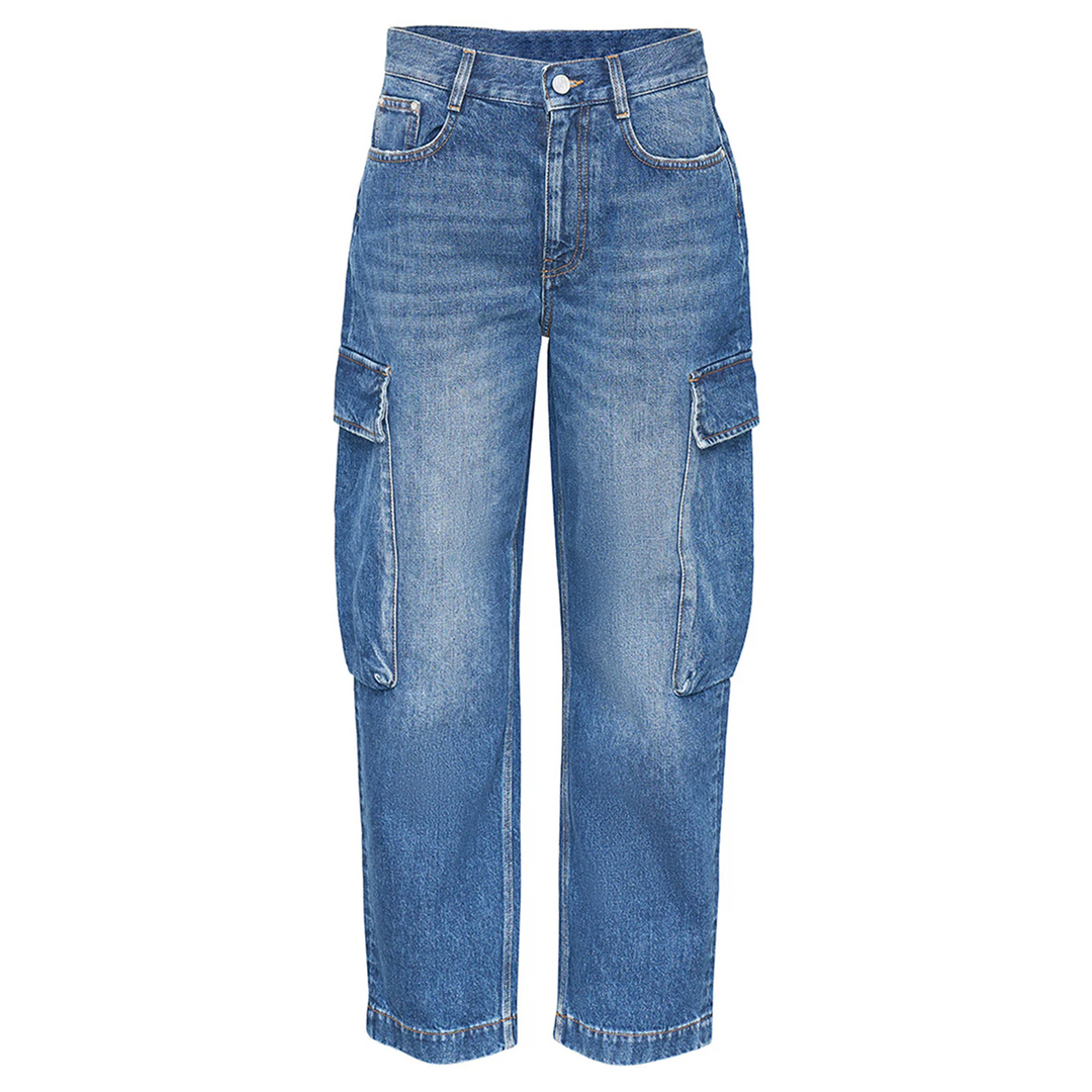 다크 블루 빈티지 크롭 카고 팬츠