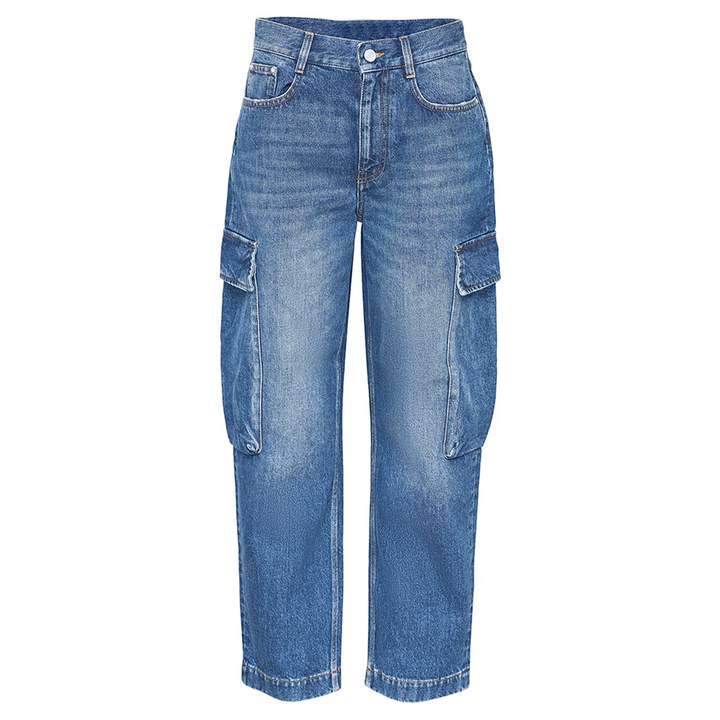 다크 블루 빈티지 크롭 카고 팬츠