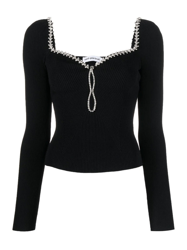 Self-Portrait-Black-Knit-Diamante-Top-Black-1