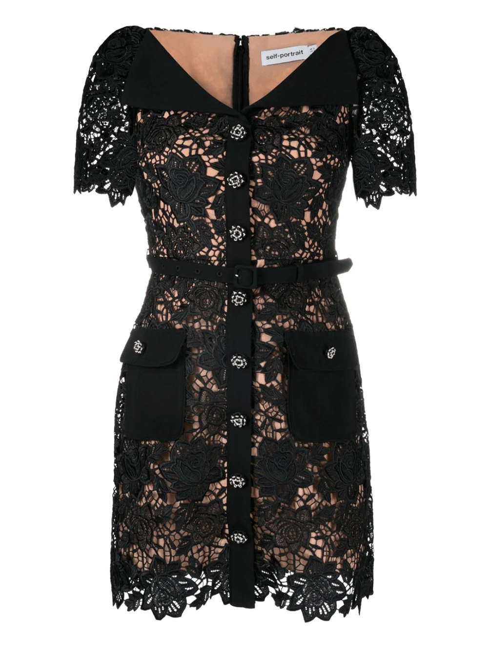 Self-Portrait-Black-Lace-Open-Neck-Mini-Dres-Black-1