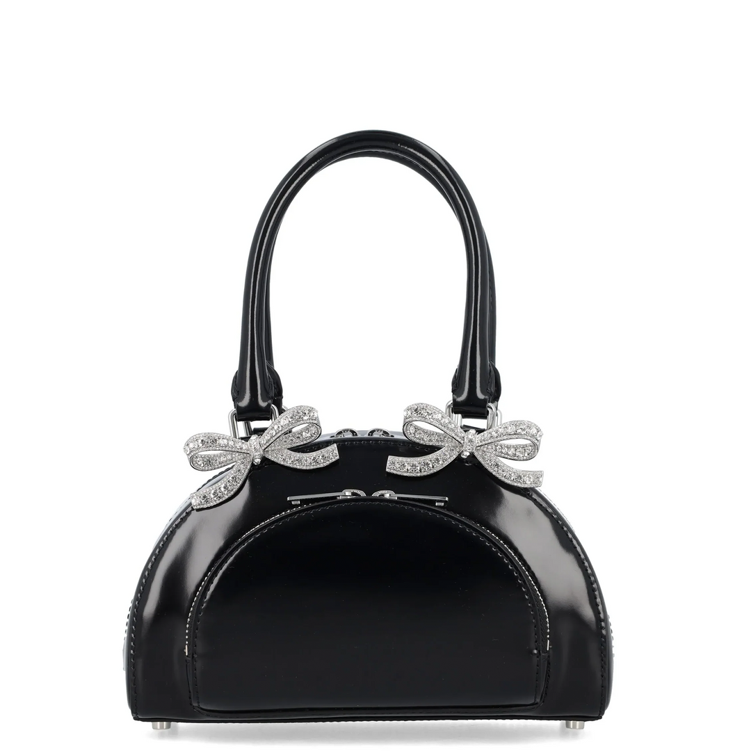Black Leather Curved Mini Tote