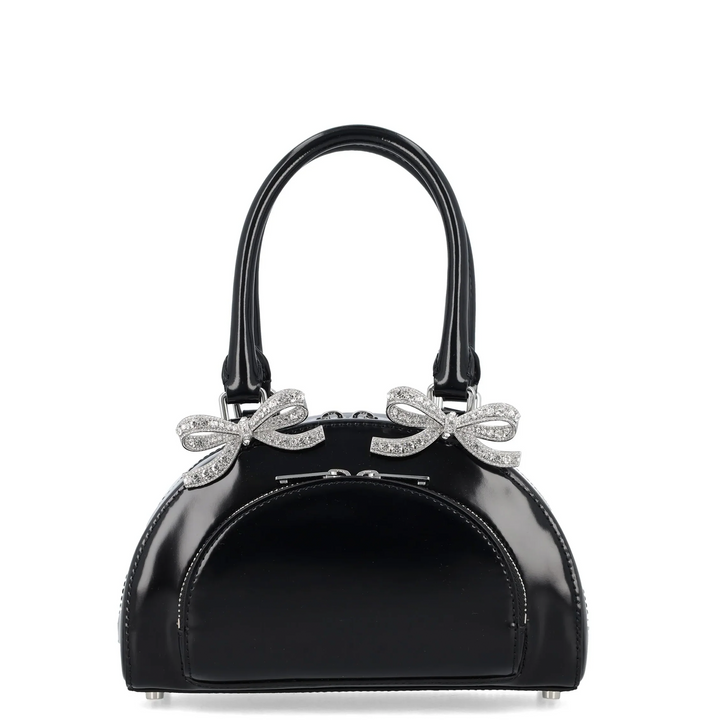 Black Leather Curved Mini Tote