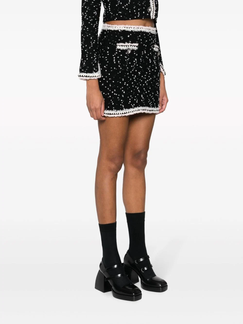 Self-Portrait-Black-White-Knit-Skirt-Multi-3