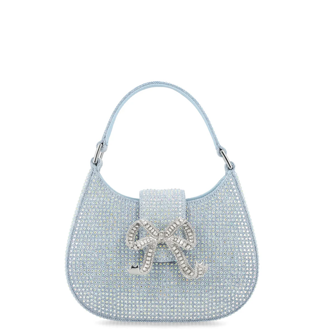 Blue Rhinestone Denim Cresent Bag