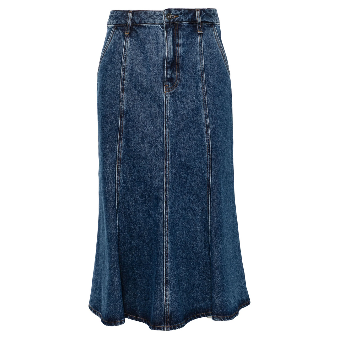 Flared Denim Midi Skirt