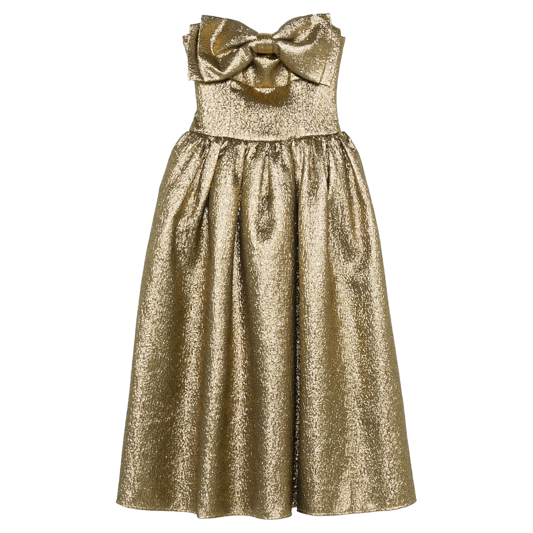Gold Metallic Jacquard Midi Dress