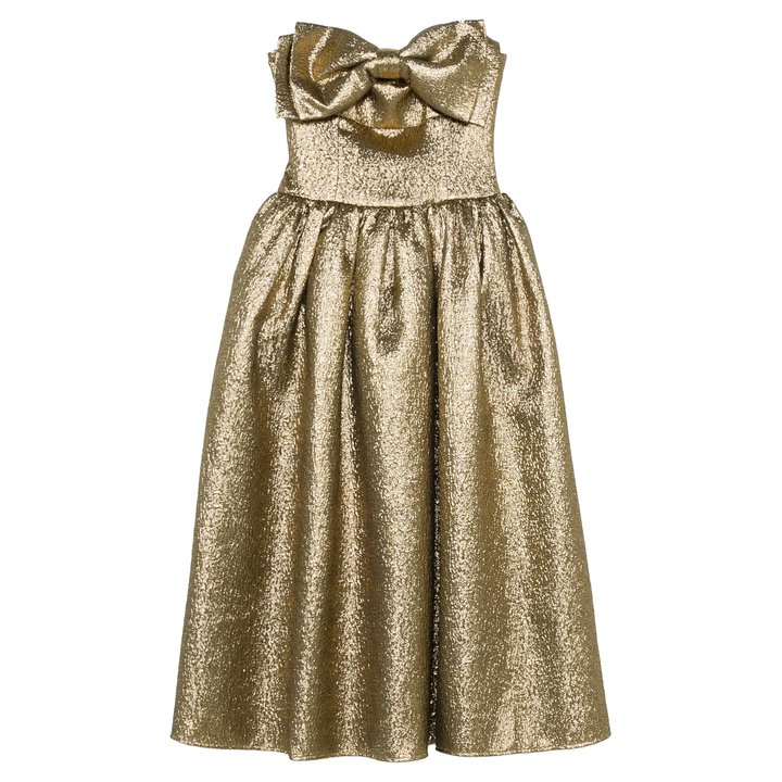Gold Metallic Jacquard Midi Dress