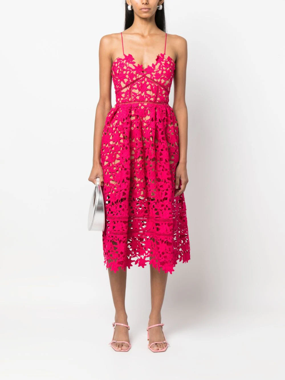 Self Portrait Magenta Azaelea Midi Dress Pink 2