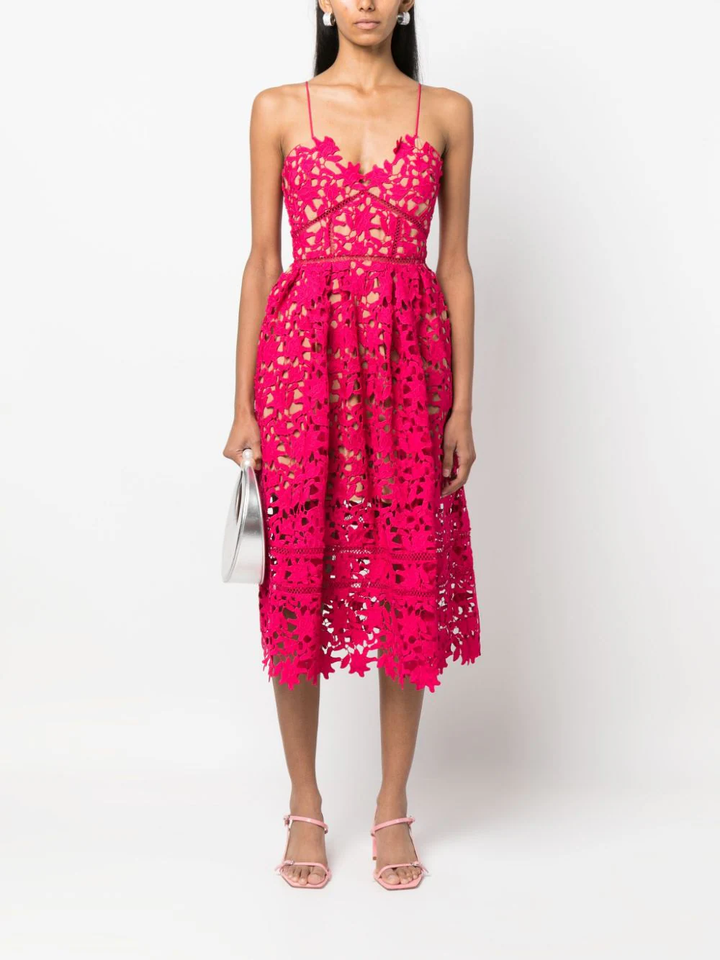 Self Portrait Magenta Azaelea Midi Dress Pink 2
