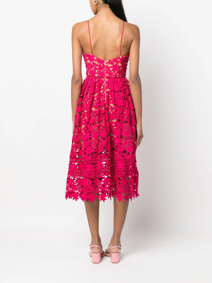 Self Portrait Magenta Azaelea Midi Dress Pink 4