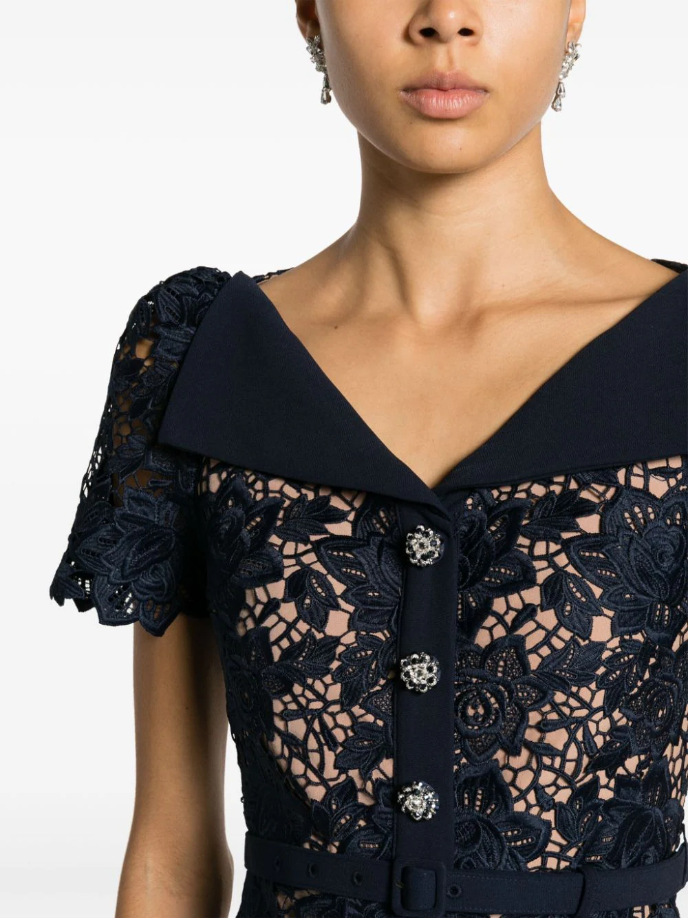 Navy Lace Open Neck Midi Dress Club21