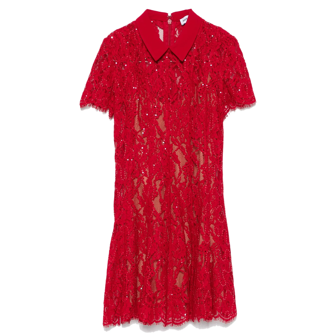 Red Sequin Lace Mini Dress