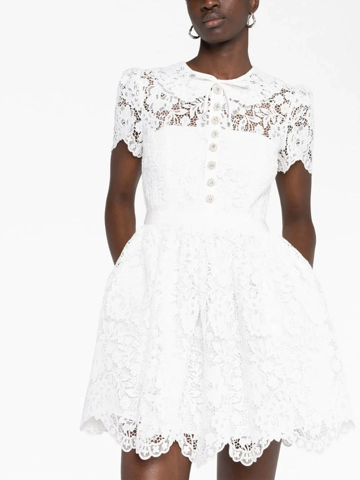 Self-Portrait White Cord Lace Collar Mini Dress White 3