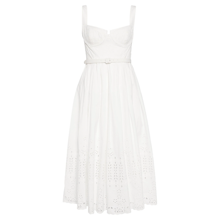 White Cotton Broderie Midi Dress