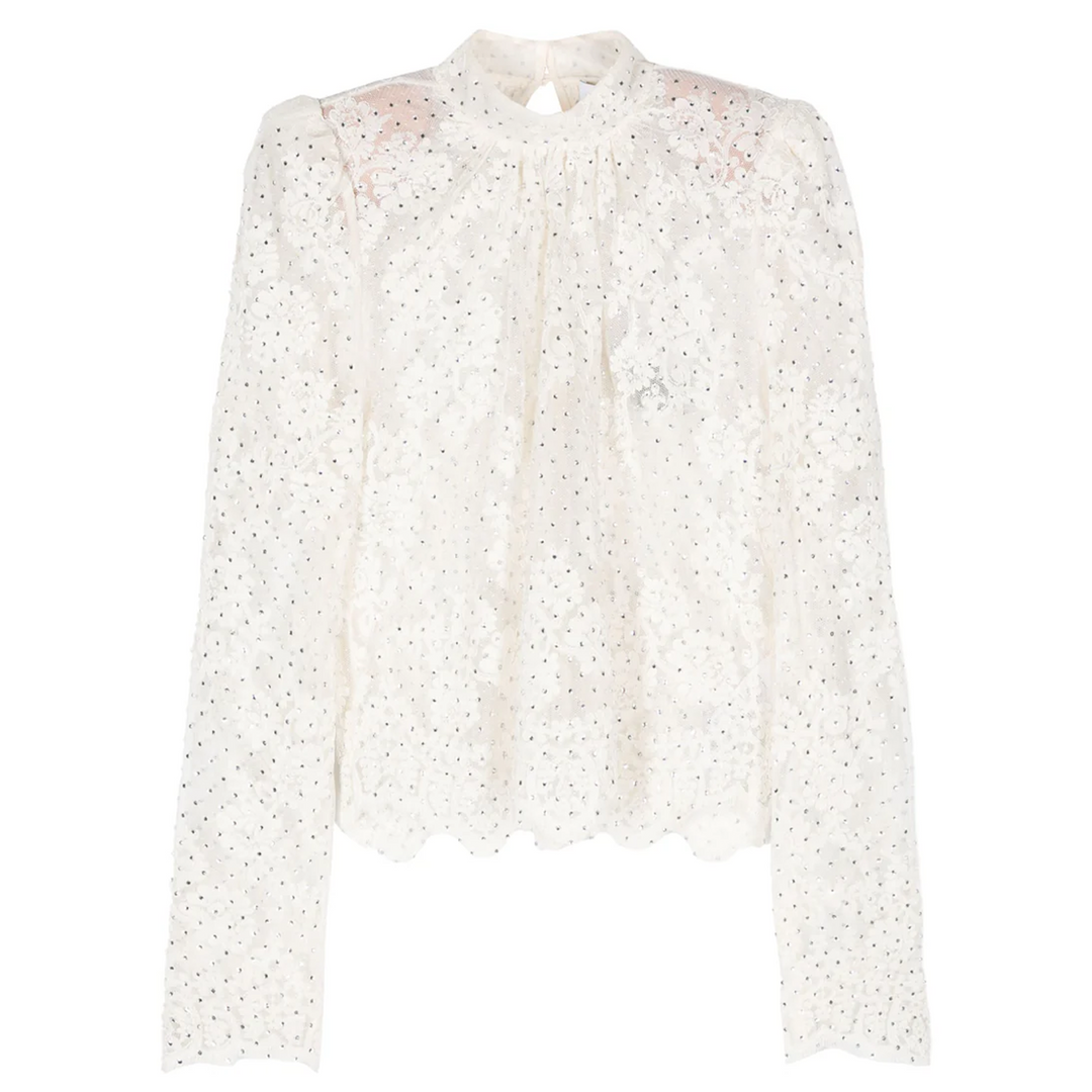 White Rhinestone Lace Top