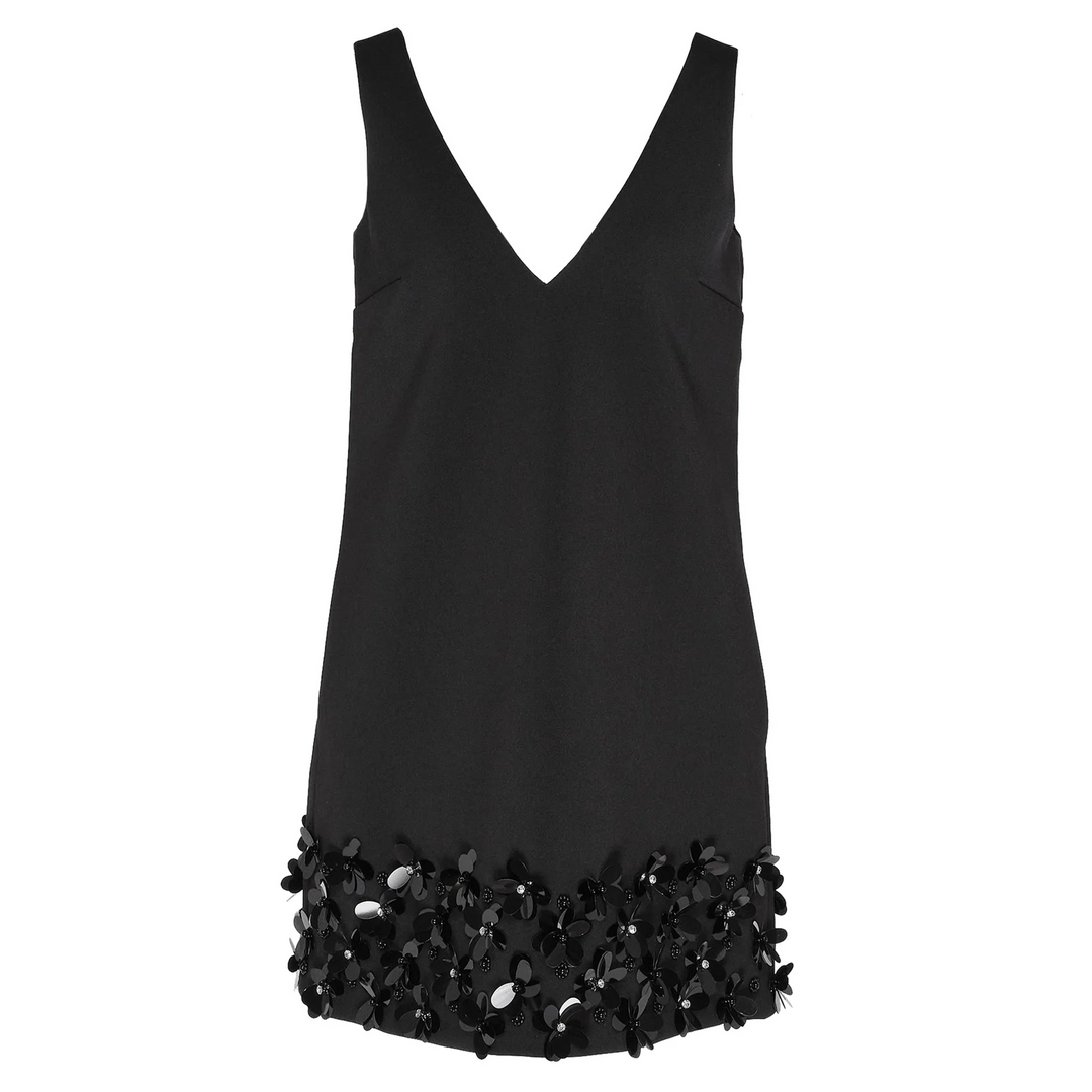 Black Crepe 3D Sequin Mini Dress