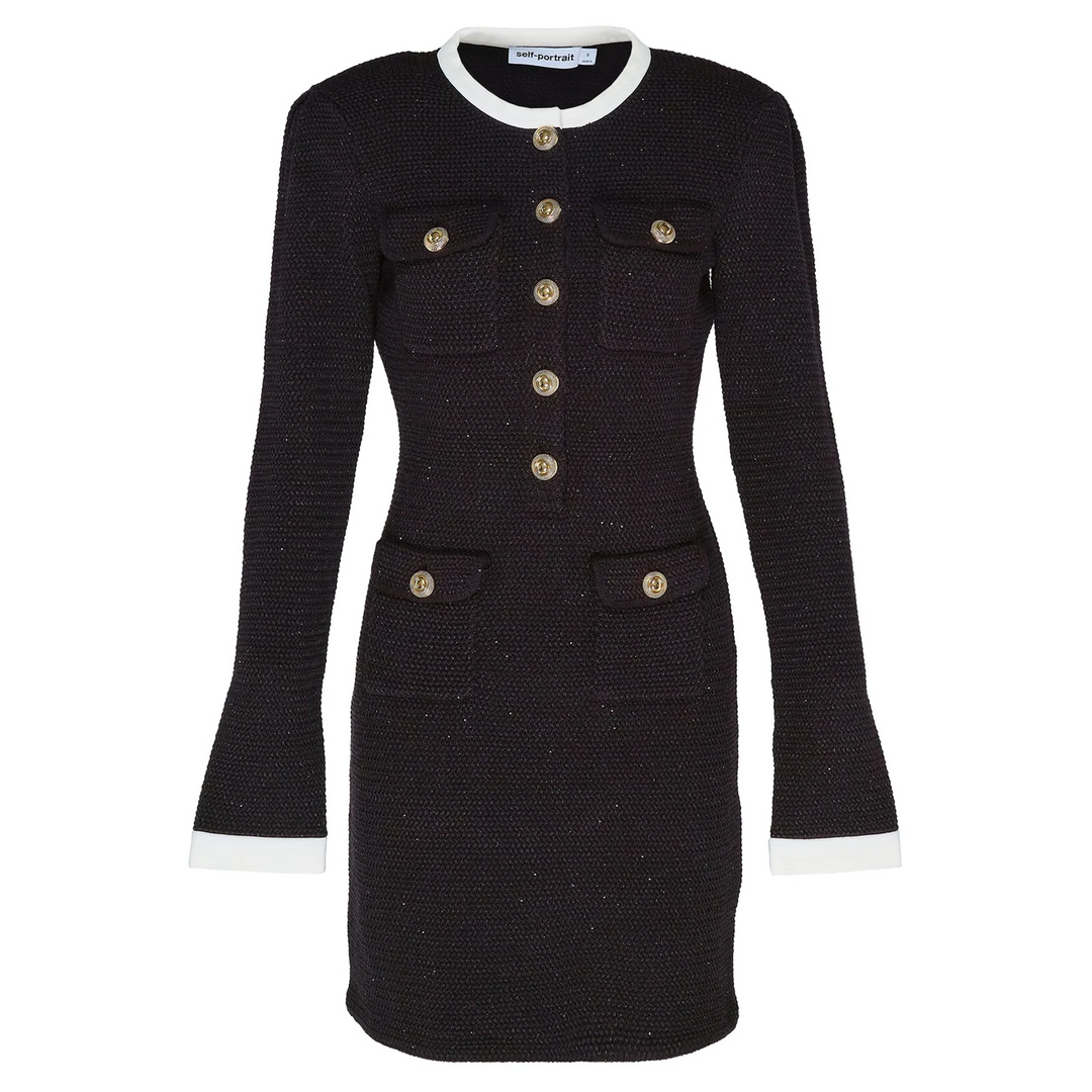 Black Knit Contrast Collar Mini Dress