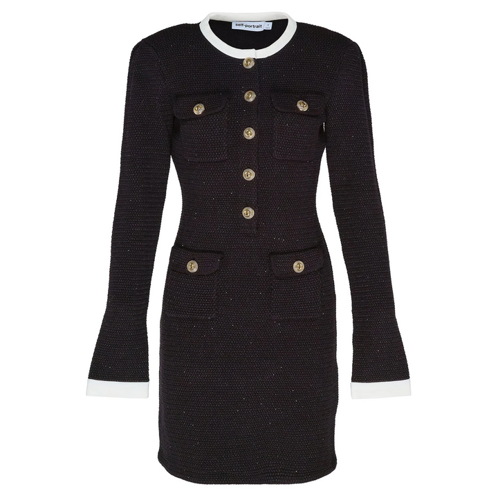Black Knit Contrast Collar Mini Dress