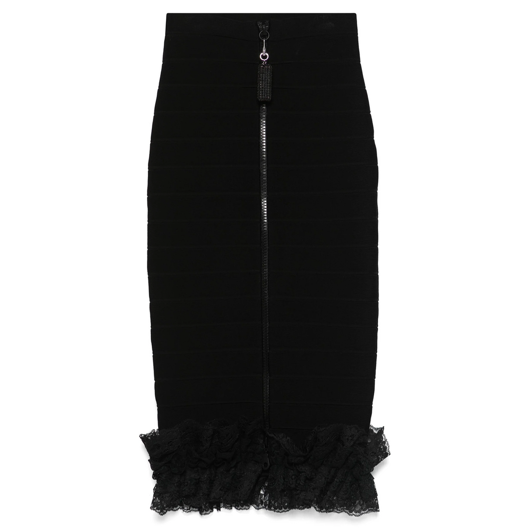 Black Ruffle Knit Midi Skirt