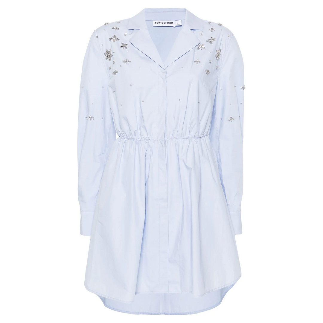 Blue Cotton Embellished Mini Dress