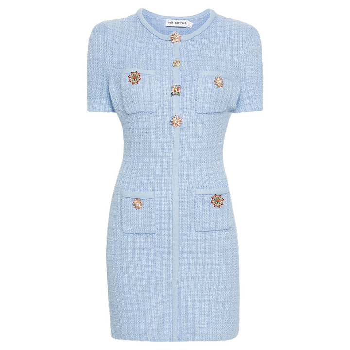 Blue Jewel Button Knit Mini Dress