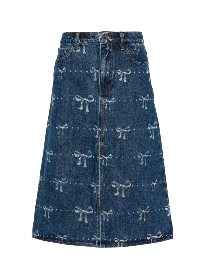 Self-Portrait_Bow_Print_Denim_Midi_Skirt-Blue