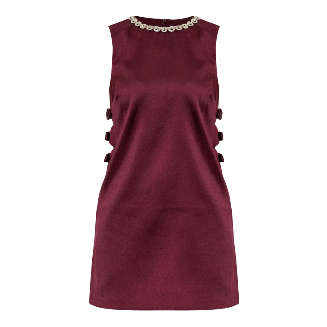 Burgundy Satin Cut Out Mini Dress