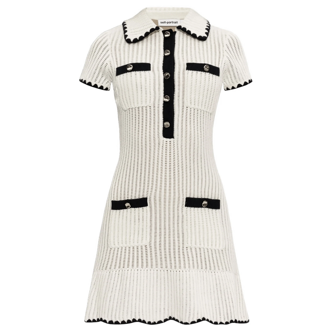 Cream Crochet Collared Mini Dress