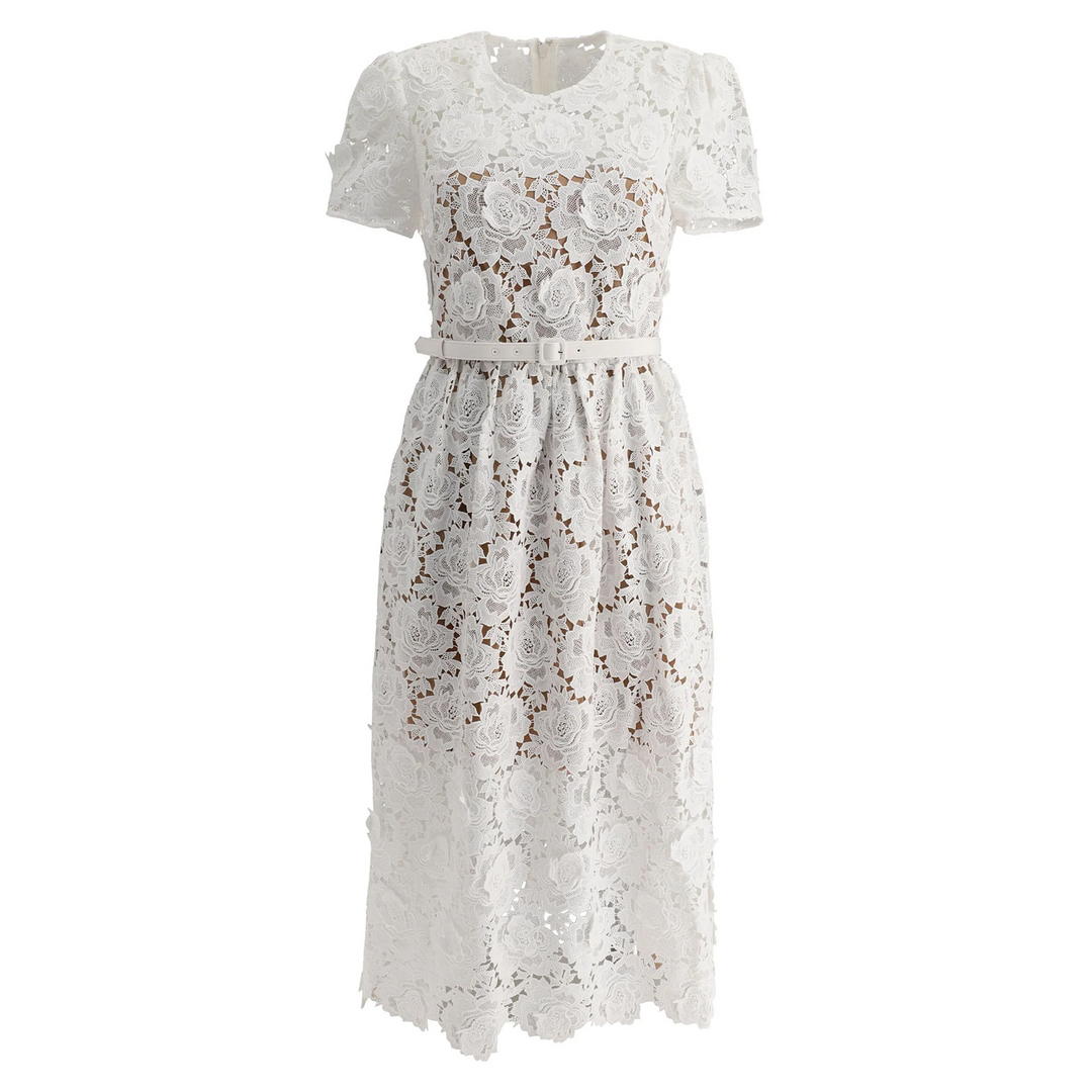 Cream Floral Lace Midi Dress