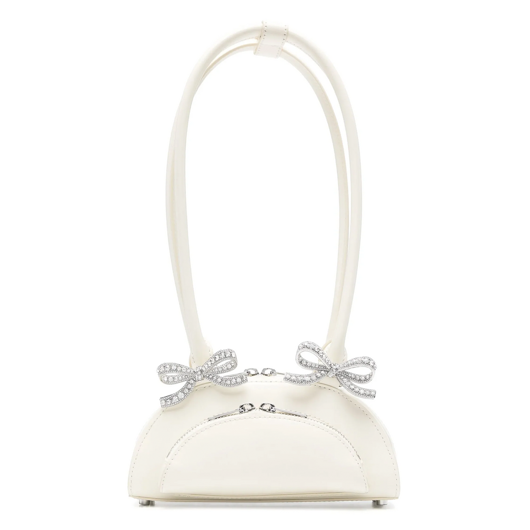 Cream Leather Curved Mini Shoulder Bag