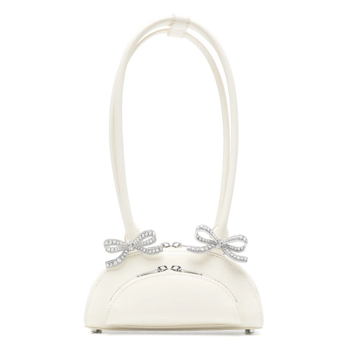 Cream Leather Curved Mini Shoulder Bag