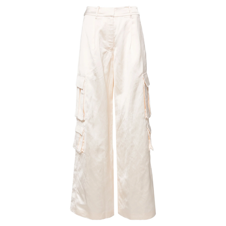 Cream Satin Cargo Trousers