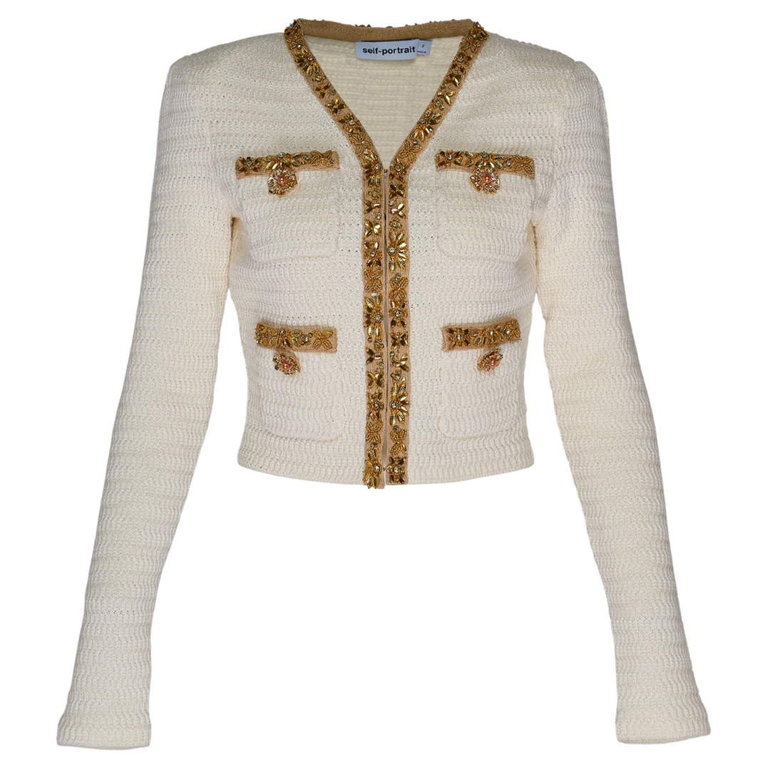 Cream Lurex Knit Cardigan