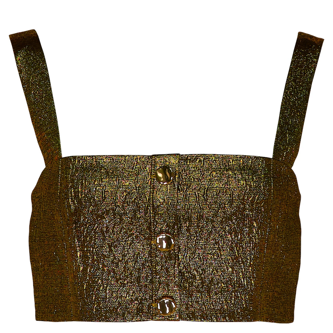 Gold Metallic Jacquard Crop Top