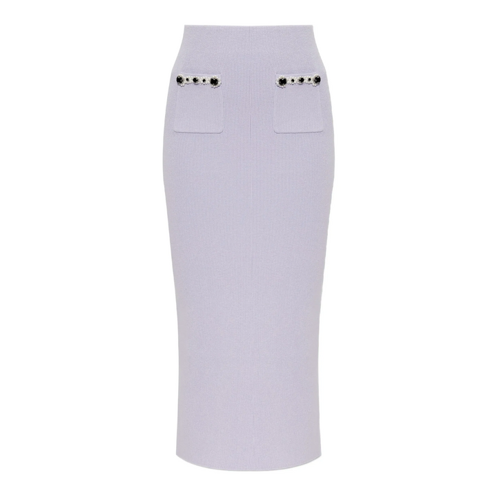 Lilac Embellished Knit Midi Skirt