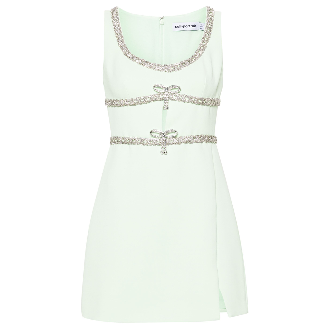 Self-Portrait_Mint_Diamante_Bow_Trim_Mini_Dress_Green