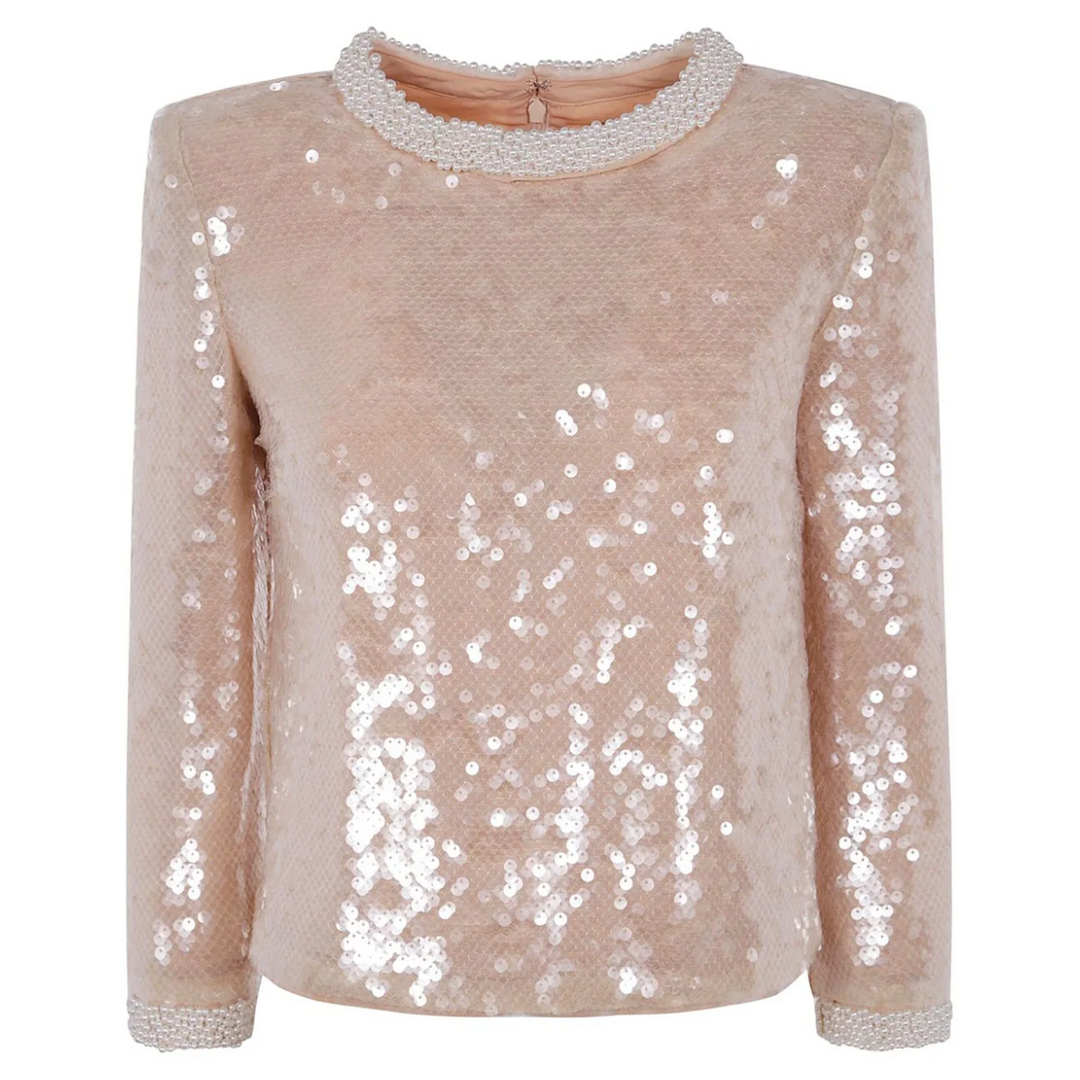 Pearl Trim Sequin Top