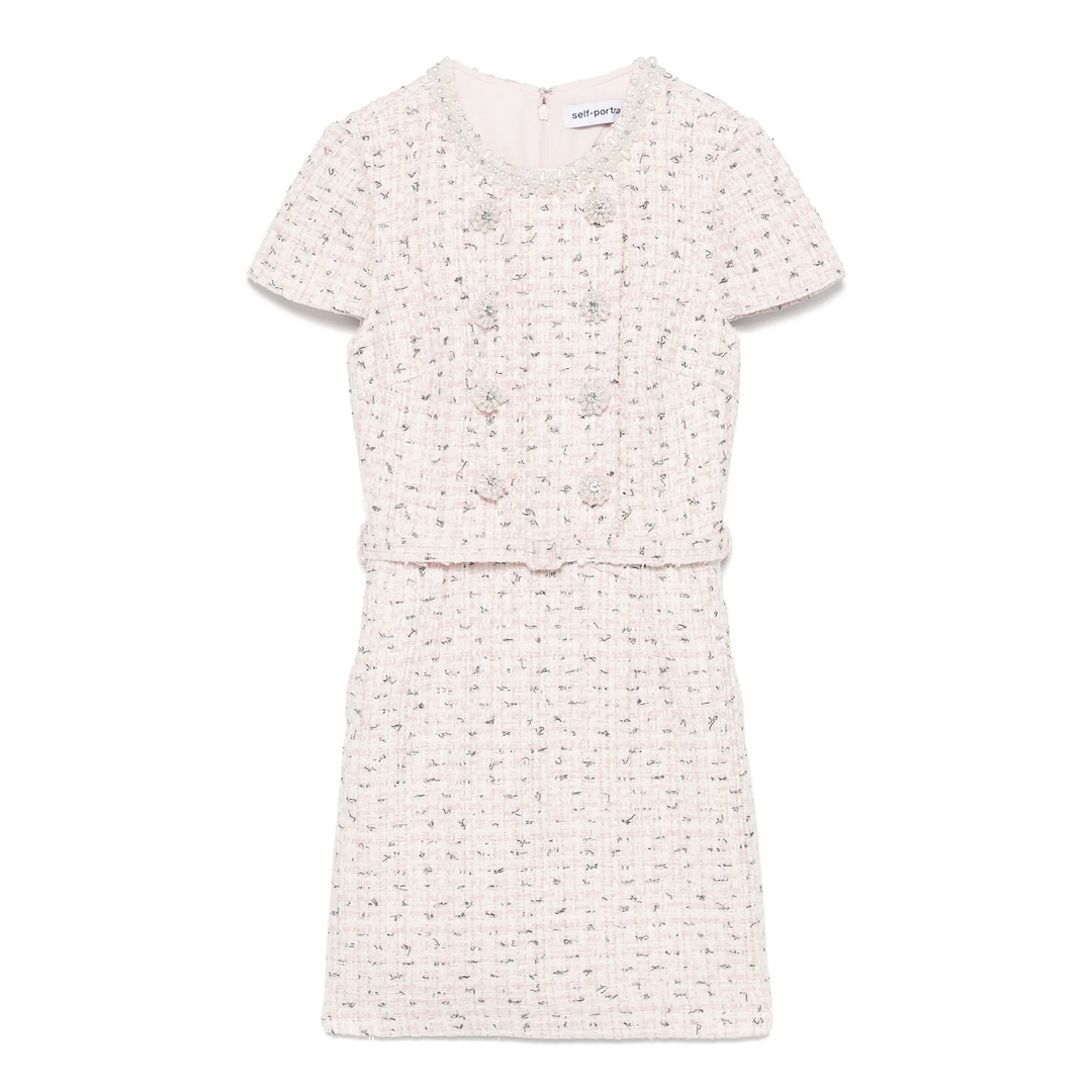 Pink Boucle Pearl Mini Dress