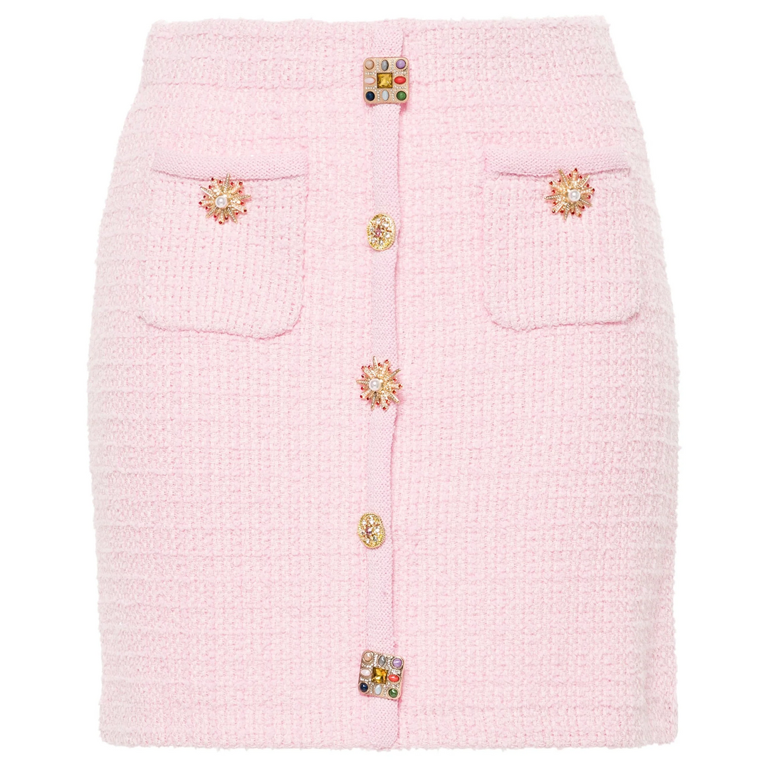 Pink Jewel Button Knit Mini Skirt