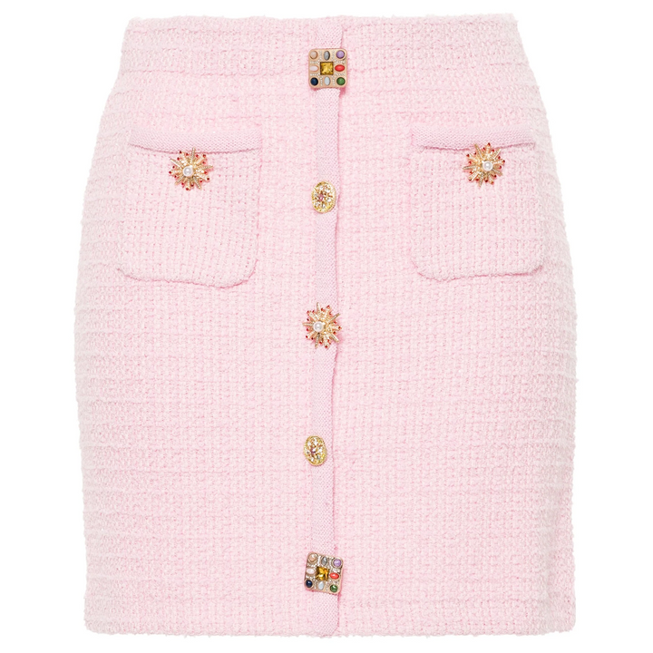 Pink Jewel Button Knit Mini Skirt