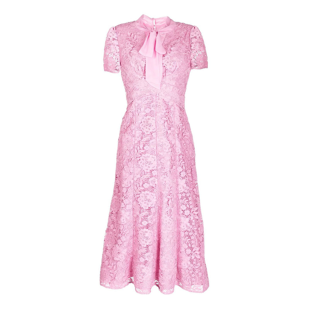 Pink Cord Lace Crossover Midi Dress