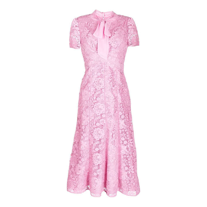 Pink Cord Lace Crossover Midi Dress