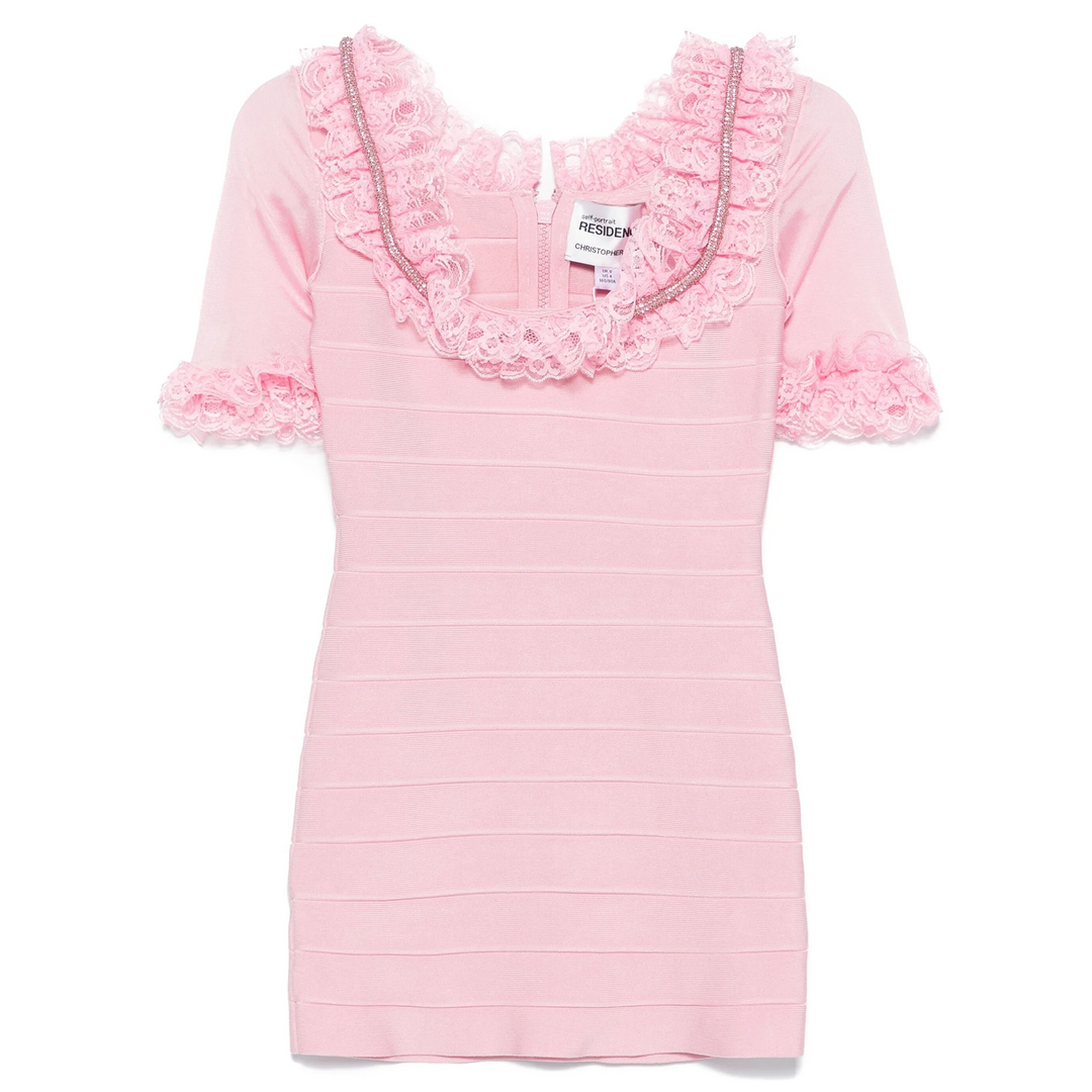 Pink Ruffle Knit Mini Dress